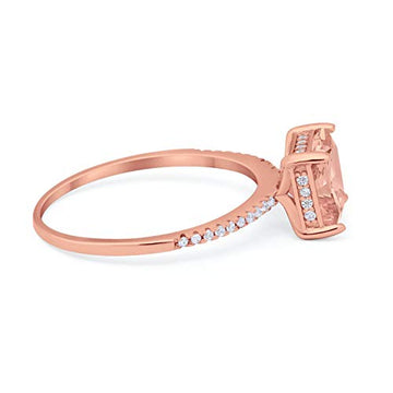 Cushion Cut Engagement Bridal Ring Rose Tone, Simulated Morganite CZ 925 Sterling Silver
